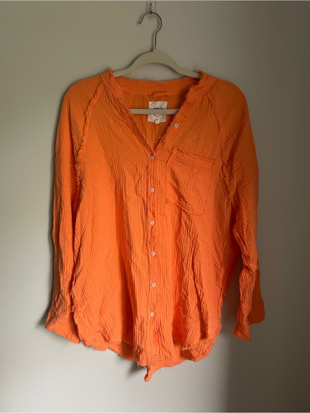 AERIE Pool to Party Gauzy Coverup Shirt in Orange Women’s Size XS Cotton Boho